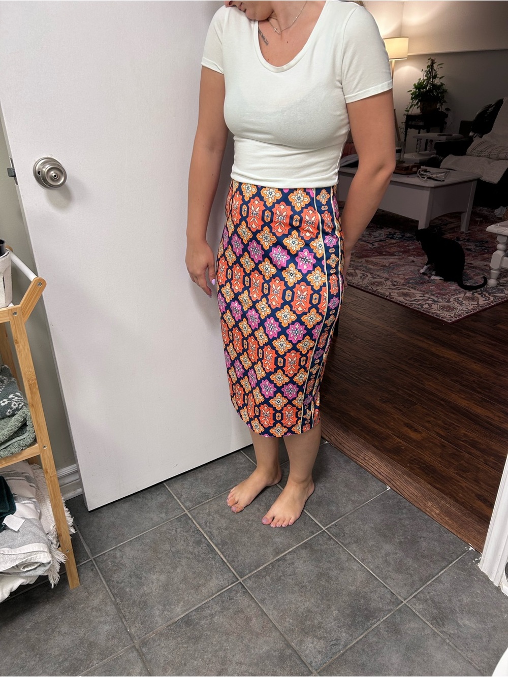 Patterned Orange Floral Pencil Skirt